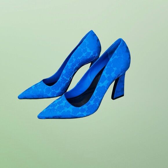 NWT Gianni Bini Blue Satin Embossed Floral Heels-Stiletto Closed Toe Size 8 1/2 - Picture 13 of 15